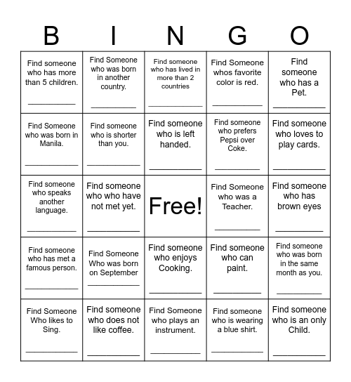 Find Someone Who Bingo Card