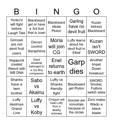 One Piece Bingo Card