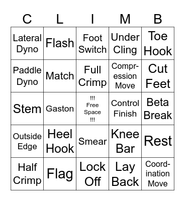 Climbing Olympics Bingo Card