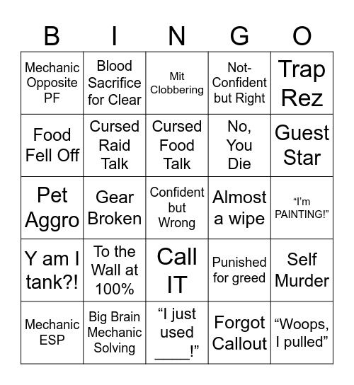 WWE Raid Bingo Card