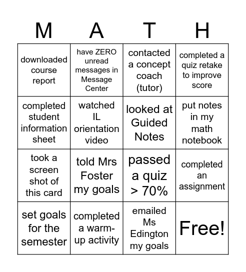 M*A*T*H (bingo - O) Bingo Card