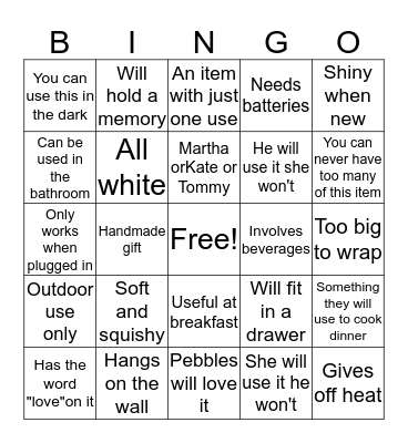 Ashley's Bridal Shower Bingo Card