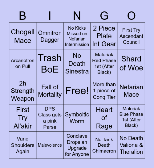 Lock In Bingo Card