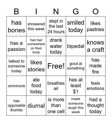 good at being a person bingo Card