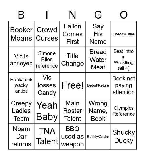 Bash Night 2 Bingo Card