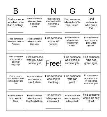 Find Someone Who Bingo Card