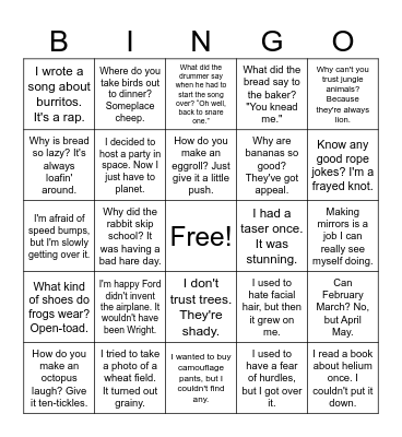 Silly Jokes Bingo Card