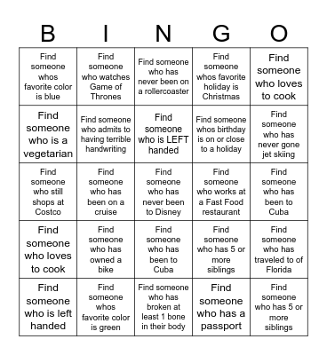 GET TO KNOW YOU Bingo Card
