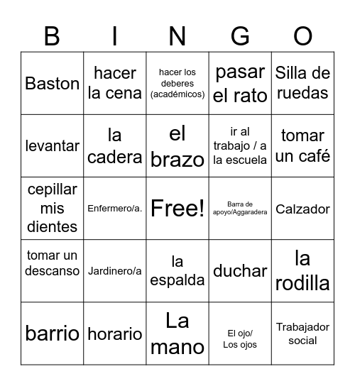 Spanish OT Bingo Card