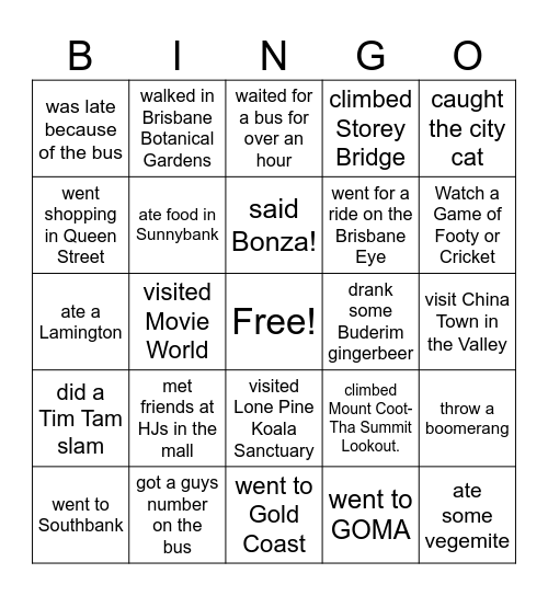 Brisbane Bingo Card