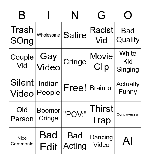 Tiktok/Instagram Reels Bingo Card