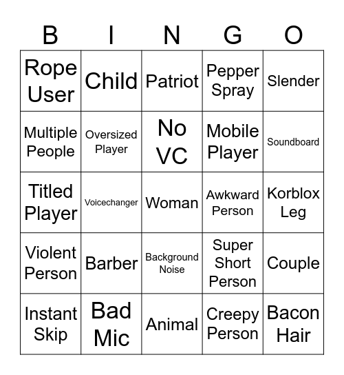 Neighbors Bingo Card