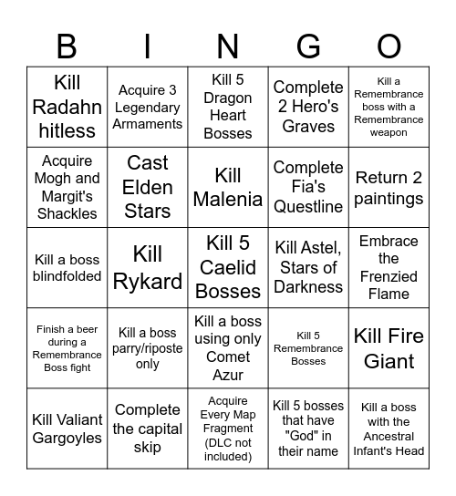 Elden Bingus Bingo Card