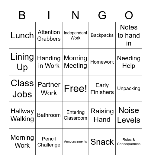 Procedures Bingo! Bingo Card