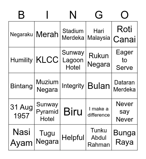 Merdeka Bingo Card