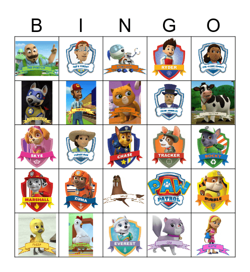 Paw Patrol Bingo Card