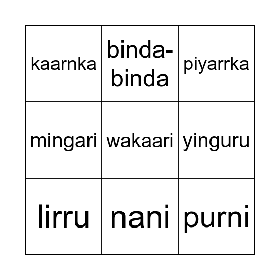 Animals In Language Bingo Card