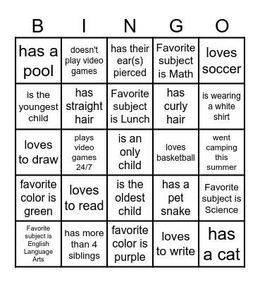 First Day of School Ice Breaker Bingo! Bingo Card