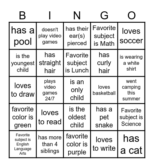 First Day of School Ice Breaker Bingo! Bingo Card