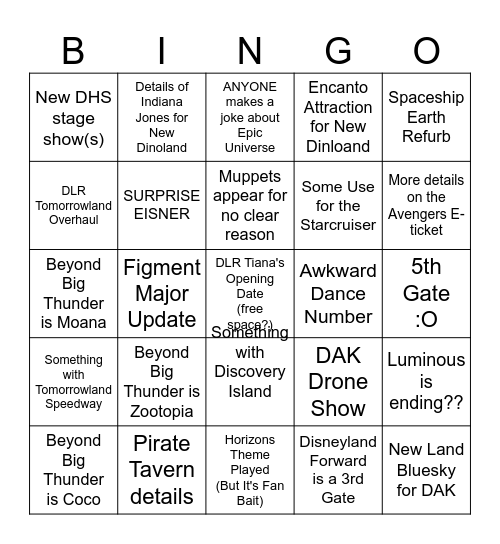 D23 Horizons Bingo 2024 Bingo Card