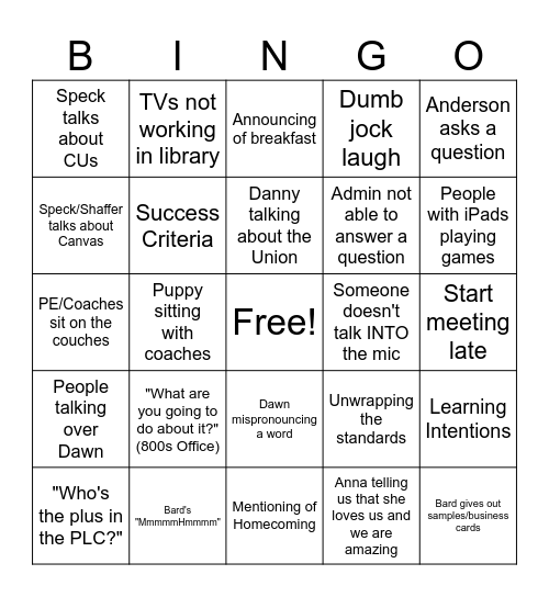 2024/2025 Shitshow Bingo Card