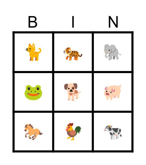 Animal Bingo Card