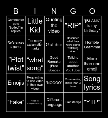 Remake Comment Bingo Card