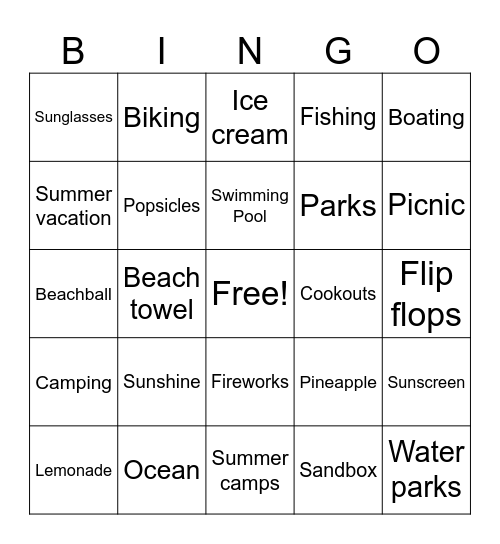 Summer Bingo Card