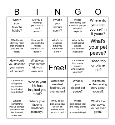 Team Building Bingo Card