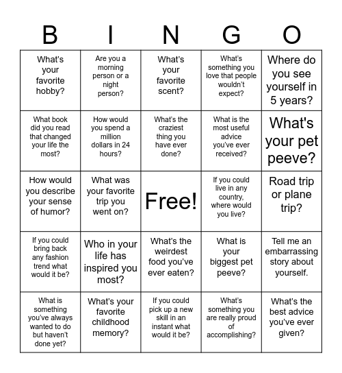 Team Building Bingo Card