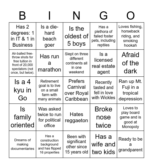 Mobie Bingo Card