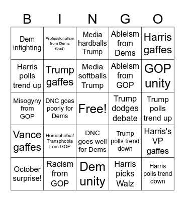 Campaigns 2024 Bingo Card
