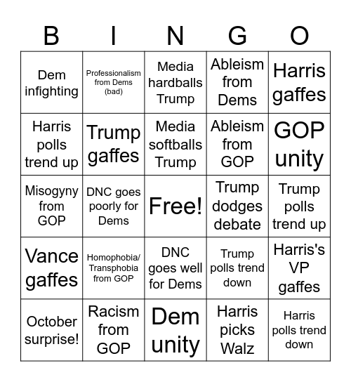 Campaigns 2024 Bingo Card