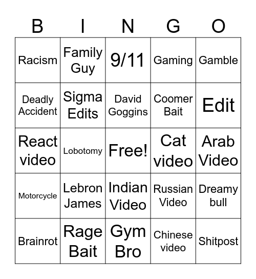 instagram reels brainrot Bingo Card