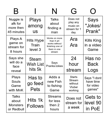 Nuggies Twitch Bingo Card Bingo Card