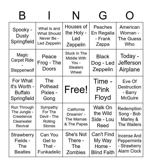 Woodstock 1969 (Double Bingo) Bingo Card