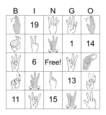 Bingo ASL Numbers Bingo Card