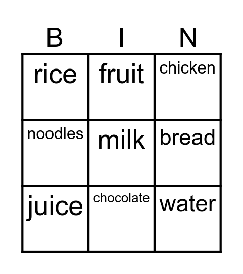 Food Bingo Card