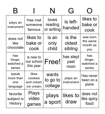 Ice Breaker Bingo Card