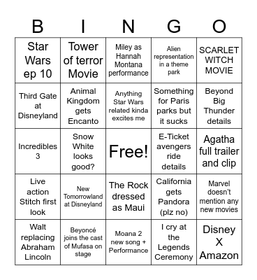 D23 BINGO!! Bingo Card
