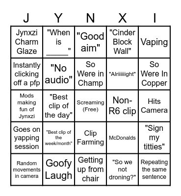 Jynxzi Bingo Card