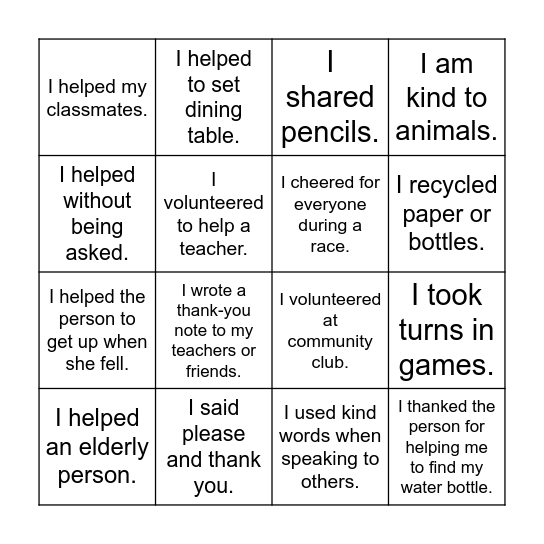 Compassion BINGO Card