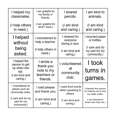 Compassion BINGO Card