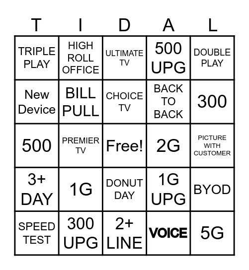 TIDAL’S BINGO Card