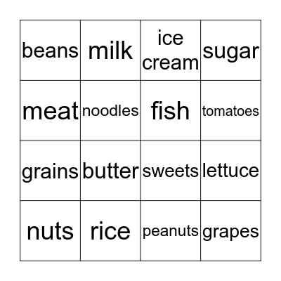 Identifying Foods Bingo Card