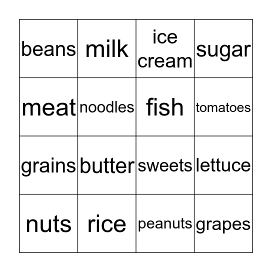 Identifying Foods Bingo Card