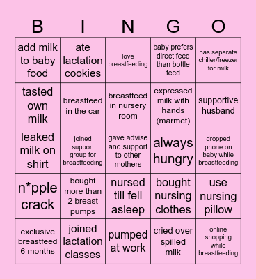 Breastfeeding Bingo Card