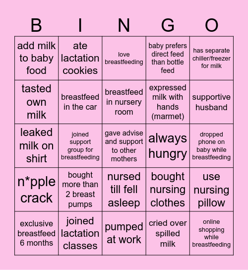 Breastfeeding Bingo Card