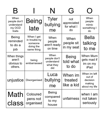 Trigger Bingo Card