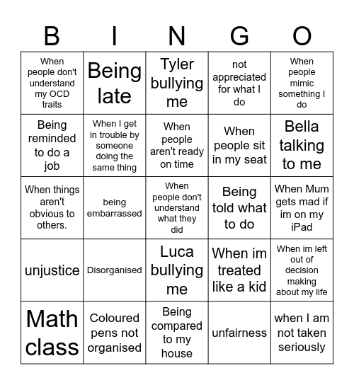 Trigger Bingo Card